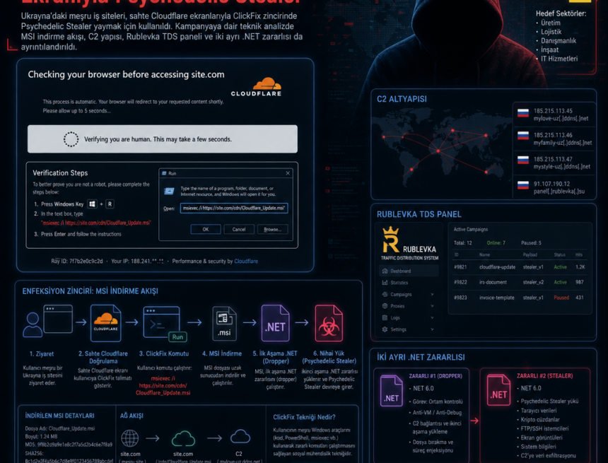 Ukrayna sitelerinde sahte Cloudflare ekranıyla Psychedelic Stealer