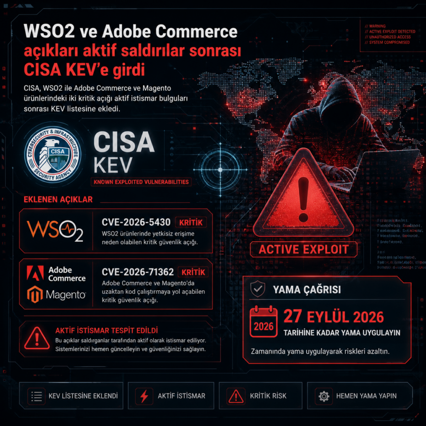 WSO2 ve Adobe Commerce açıkları aktif saldırılar sonrası CISA KEV’e girdi