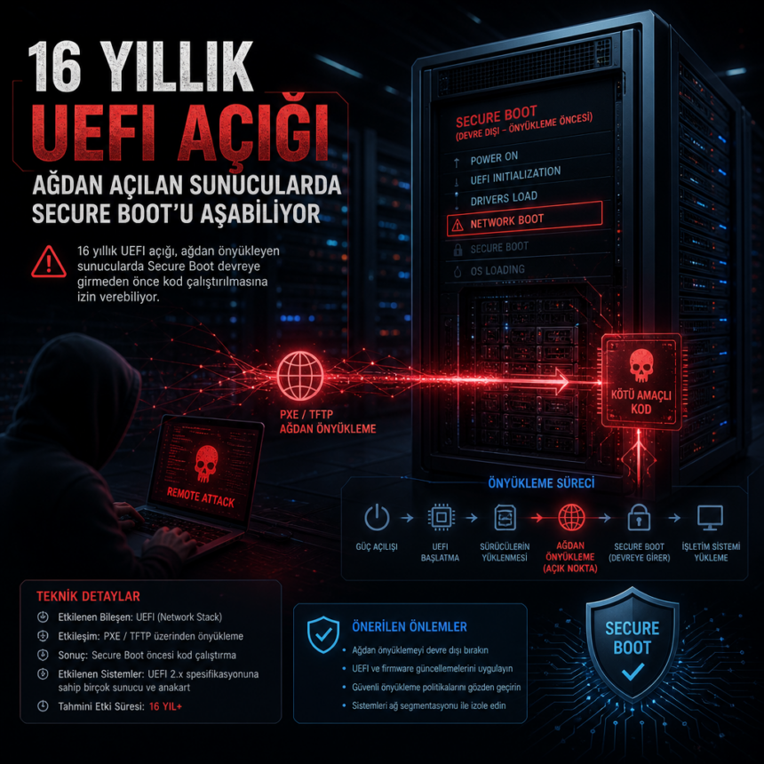 16 yıllık UEFI açığı ağdan açılan sunucularda Secure Boot’u aşabiliyor