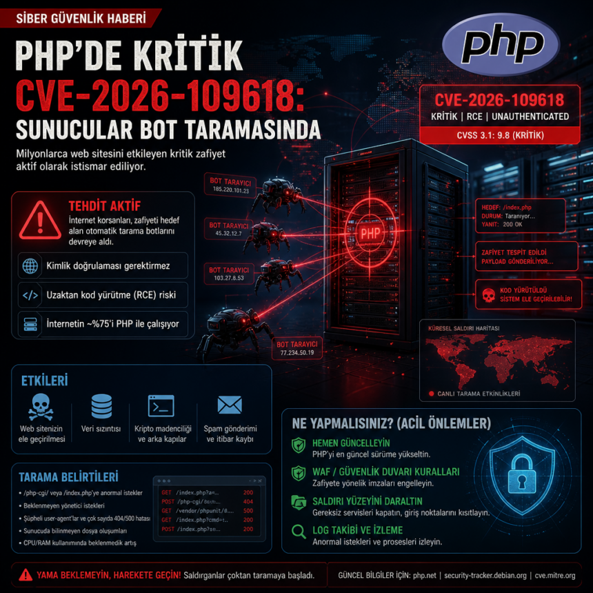 PHP’de kritik CVE-2026-109618: Sunucular bot taramasında