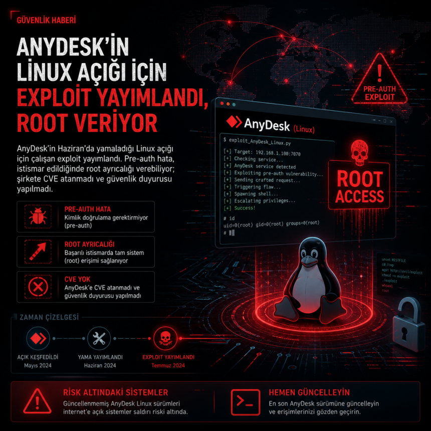AnyDesk’in Linux açığı için exploit yayımlandı, root veriyor