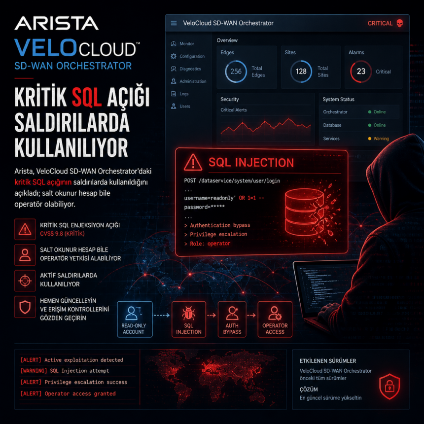 Arista, VeloCloud’taki kritik SQL açığının saldırıda kullanıldığını duyurdu