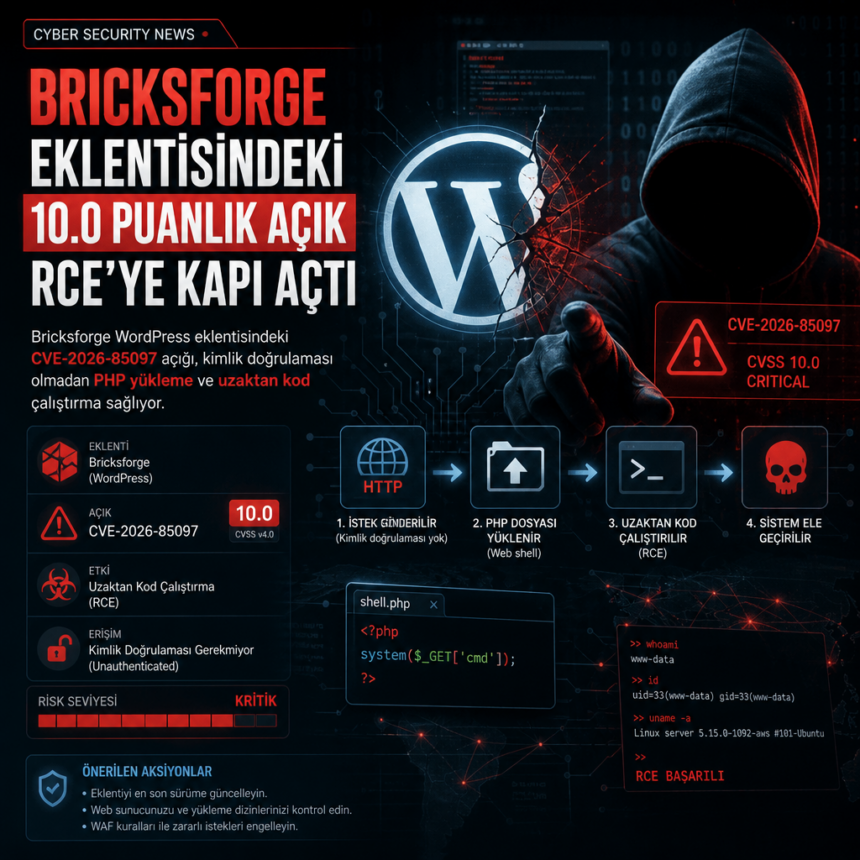 Bricksforge eklentisindeki 10.0 puanlık açık RCE’ye kapı açtı