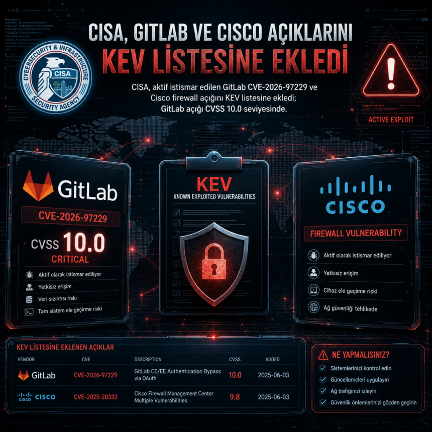 CISA, GitLab ve Cisco açıklarını KEV listesine ekledi