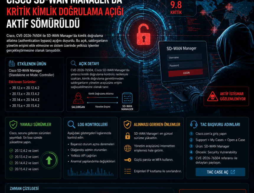 Cisco SD-WAN Manager’da kritik kimlik doğrulama açığı aktif sömürüldü