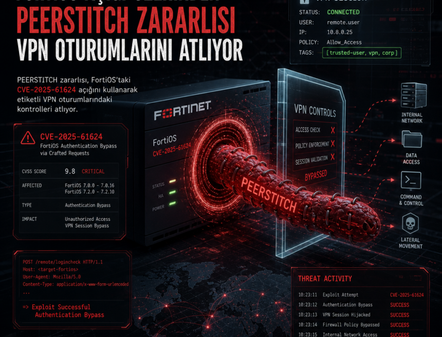 FortiOS açığı üzerinden PEERSTITCH zararlısı VPN oturumlarını atlatıyor
