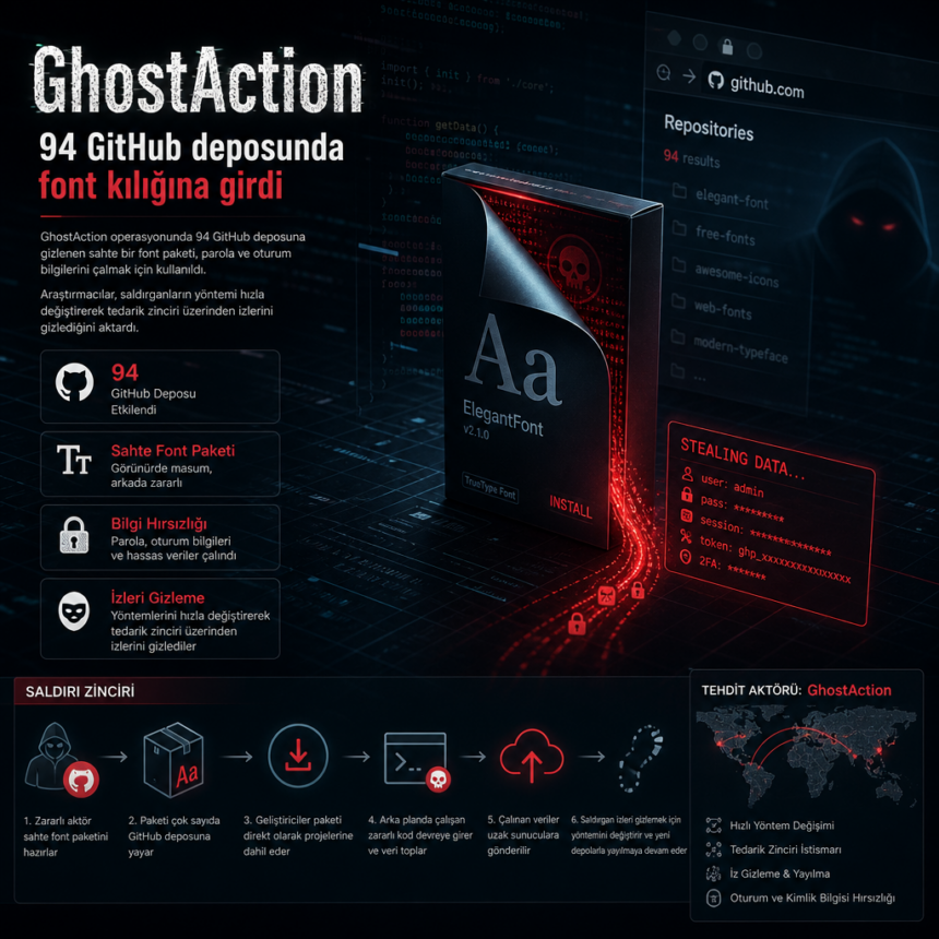 GhostAction, 94 GitHub deposunda font kılığına girdi