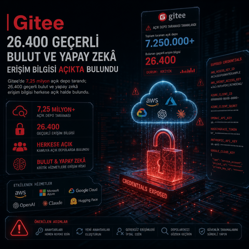 Gitee’de 26.400 geçerli bulut ve yapay zekâ erişim bilgisi açıkta bulundu