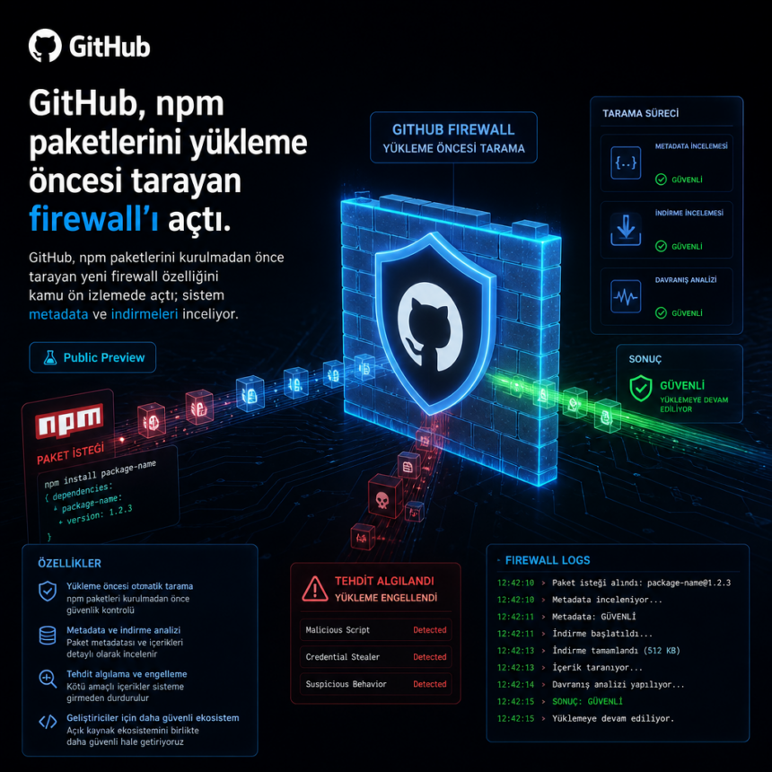 github-npm-paketlerini-yukleme-oncesi-tarayan-firewalli-acti GitHub, npm paketlerini yükleme öncesi tarayan firewall’ı açtı