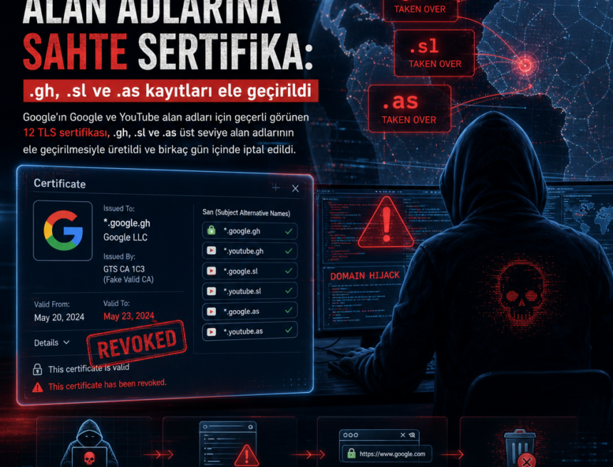 Google alan adlarına sahte sertifika: .gh, .sl ve .as kayıtları ele geçirildi