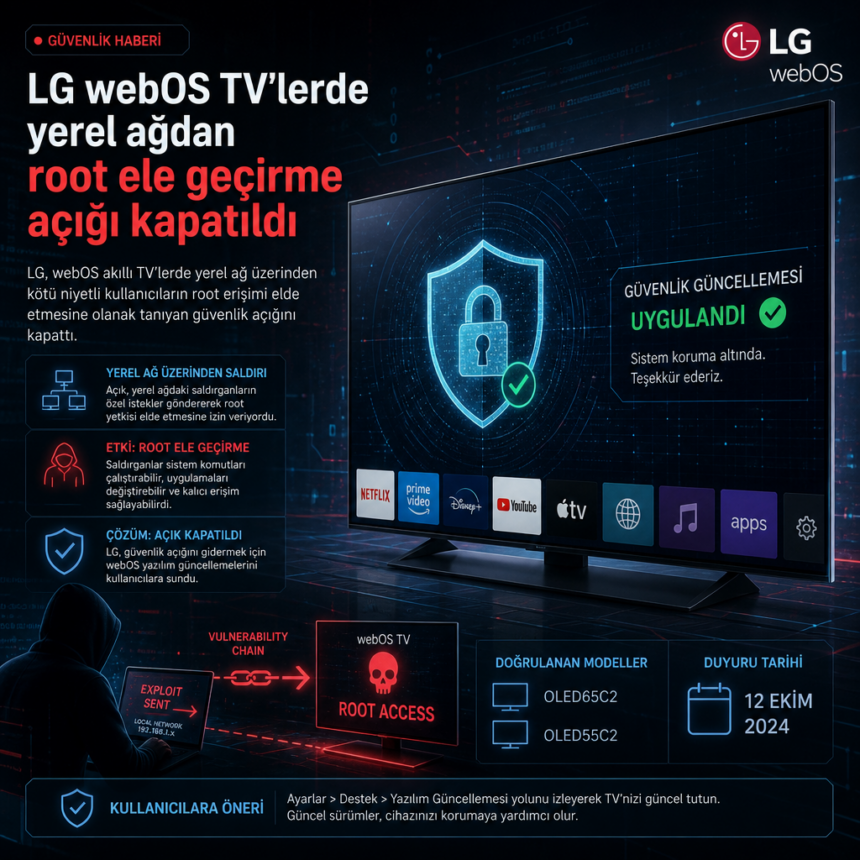 LG webOS TV’lerde yerel ağdan root ele geçirme açığı kapatıldı