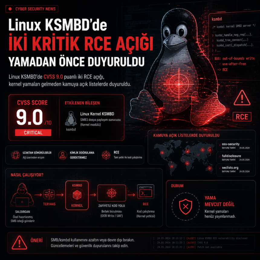 Linux KSMBD’de iki kritik RCE açığı yamadan önce duyuruldu