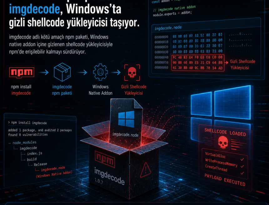 MALFEX’in npm paketi imgdecode, Windows’ta gizli shellcode yükleyicisi taşıyor