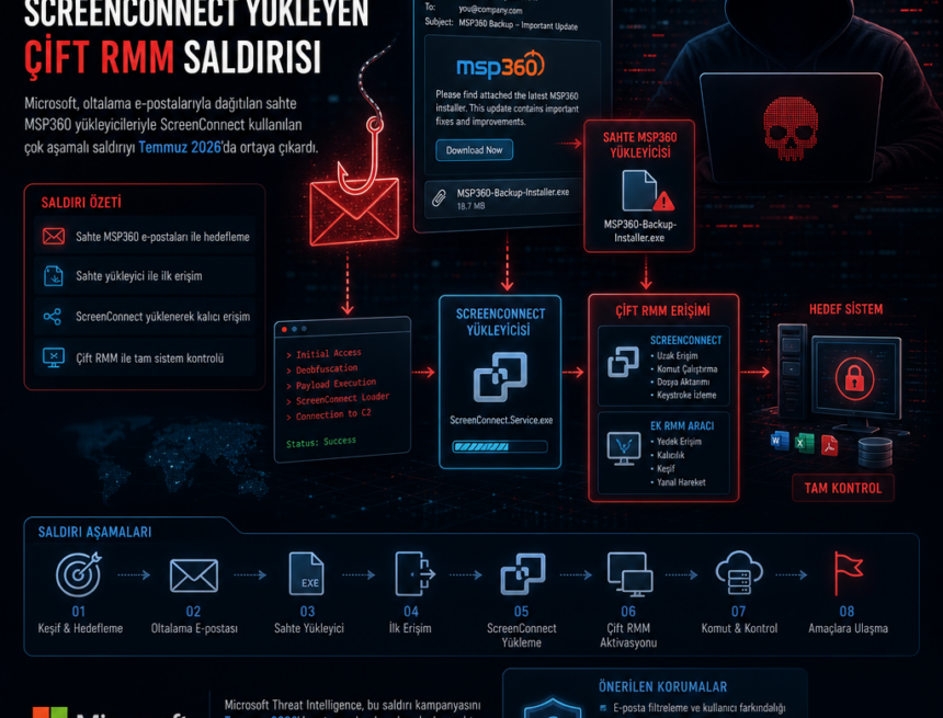 MSP360 yemli oltalarda ScreenConnect yükleyen çift RMM saldırısı