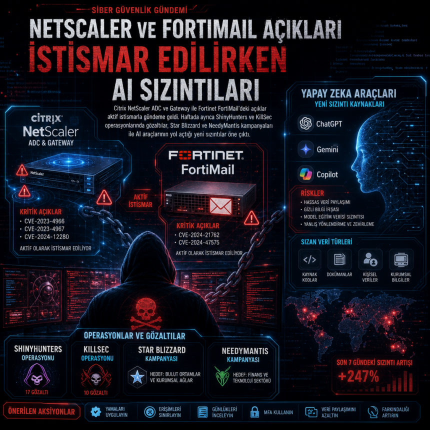 NetScaler ve FortiMail açıkları istismar edilirken AI sızıntıları