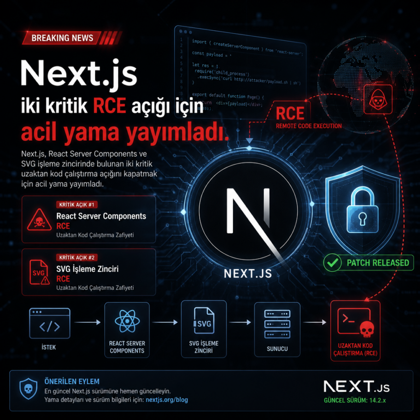 Next.js iki kritik RCE açığı için acil yama yayımladı