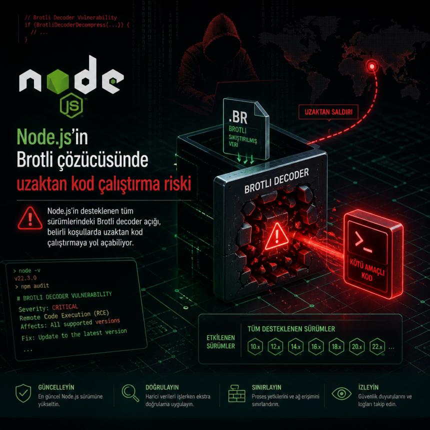 Node.js’in Brotli çözücüsünde uzaktan kod çalıştırma riski