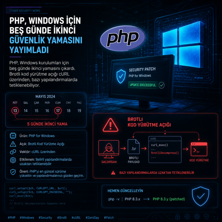 PHP, Windows için beş günde ikinci güvenlik yamasını yayımladı