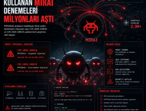 PHP2Shell açıklarını kullanan Mirai denemeleri milyonları aştı