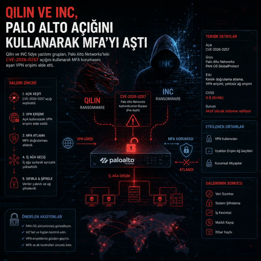 Qilin ve INC, Palo Alto açığını kullanarak MFA’yı aştı