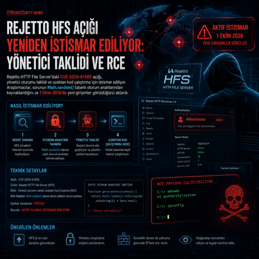 Rejetto HFS açığı yeniden istismar ediliyor: yönetici taklidi ve RCE