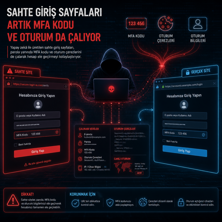 Sahte giriş sayfaları artık MFA kodu ve oturum da çalıyor