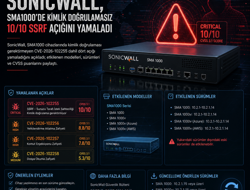 SonicWall, SMA1000’de kimlik doğrulamasız 10/10 SSRF açığını yamaladı