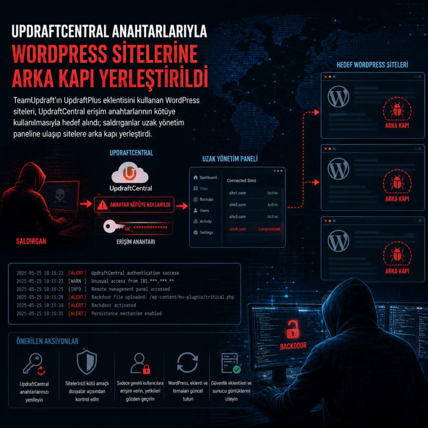 UpdraftCentral anahtarlarıyla WordPress sitelerine arka kapı yerleştirildi