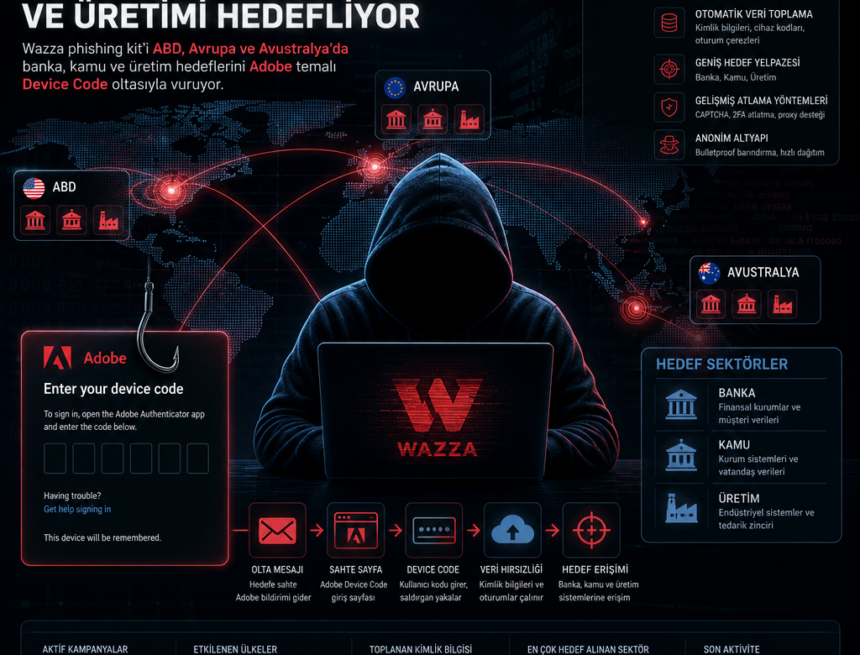 Wazza phishing kit’i bankaları, kamu kurumlarını ve üretimi hedef alıyor