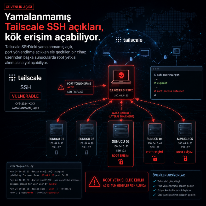 Yamalanmamış Tailscale SSH açıkları, kök erişim açabiliyor